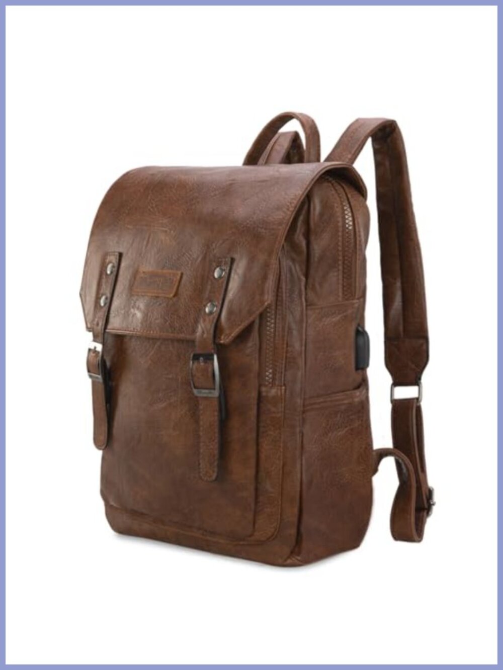 Wrangler Faux Leather Laptop Backpack USB Charging Port Travel Work College